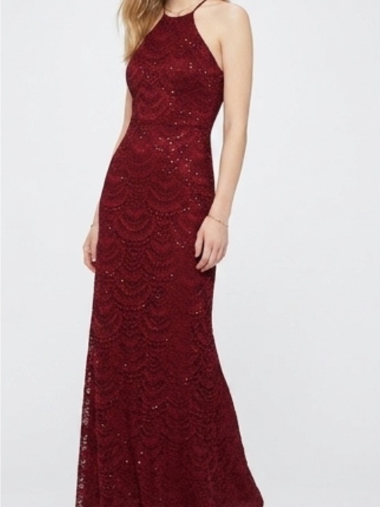 Michele Dresses & Skirts - Michele Burgundy Sequin Halter Maxi Dress for prom